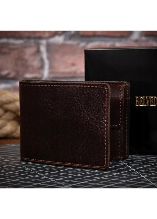 Мъжки портфейл от кожа Jucht, кафяв, тънък, Belveder BW28