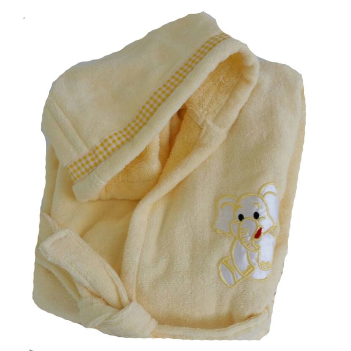 Детски халат за баня с качулка Kalogera Жълт, 1-2 години, С апликация