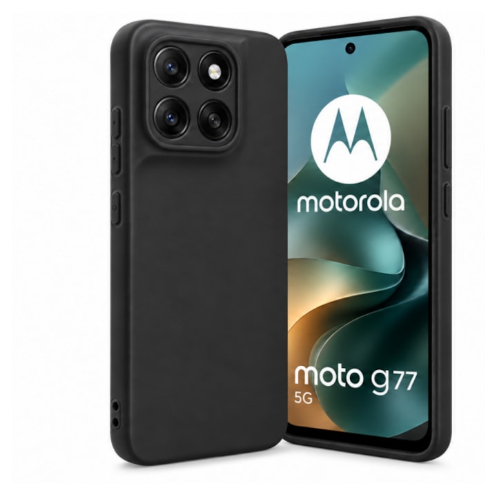 Husa Upzz® pentru Motorola Moto G77, Ultra Slim, Silicon, Protectie Camera, Butoane Acoperite, Finisaj Mat Anti-Amprente, Negru