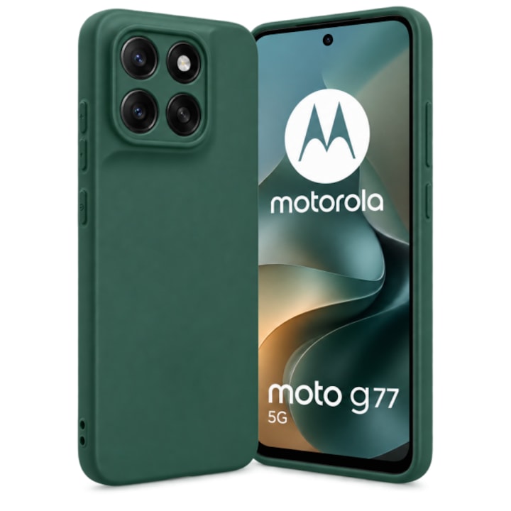 Husa Upzz® pentru Motorola Moto G77, Ultra Slim, Silicon, Protectie Camera, Butoane Acoperite, Finisaj Mat Anti-Amprente, Verde
