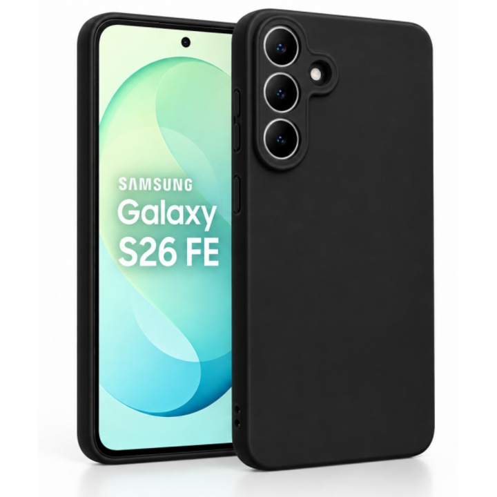 Husa Upzz® pentru Samsung Galaxy S26 FE, Ultra Slim, Silicon, Protectie Camera, Finisaj Mat Anti-Amprente, Negru