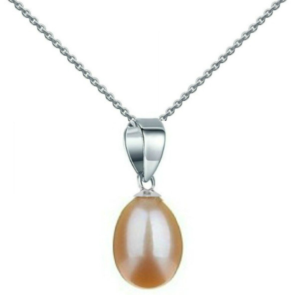 Colier Aur Alb cu Pandantiv Aur Alb si Perla Lacrima Crem