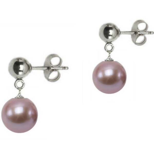 Cercei de Aur Alb cu Perla Naturala Lavanda