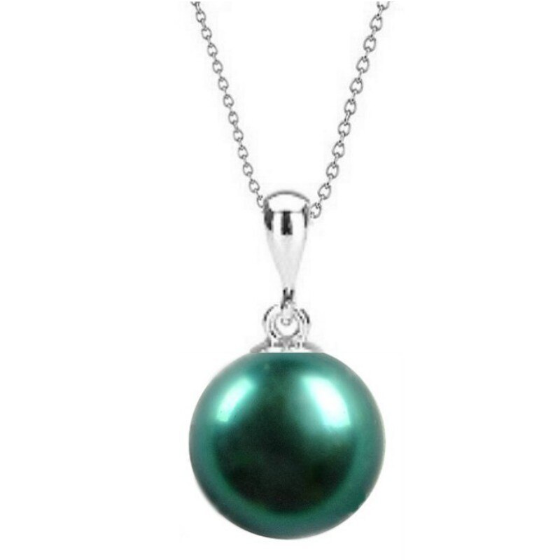 Colier Aur Alb cu Pandantiv Aur Alb si Perla Verde Smarald