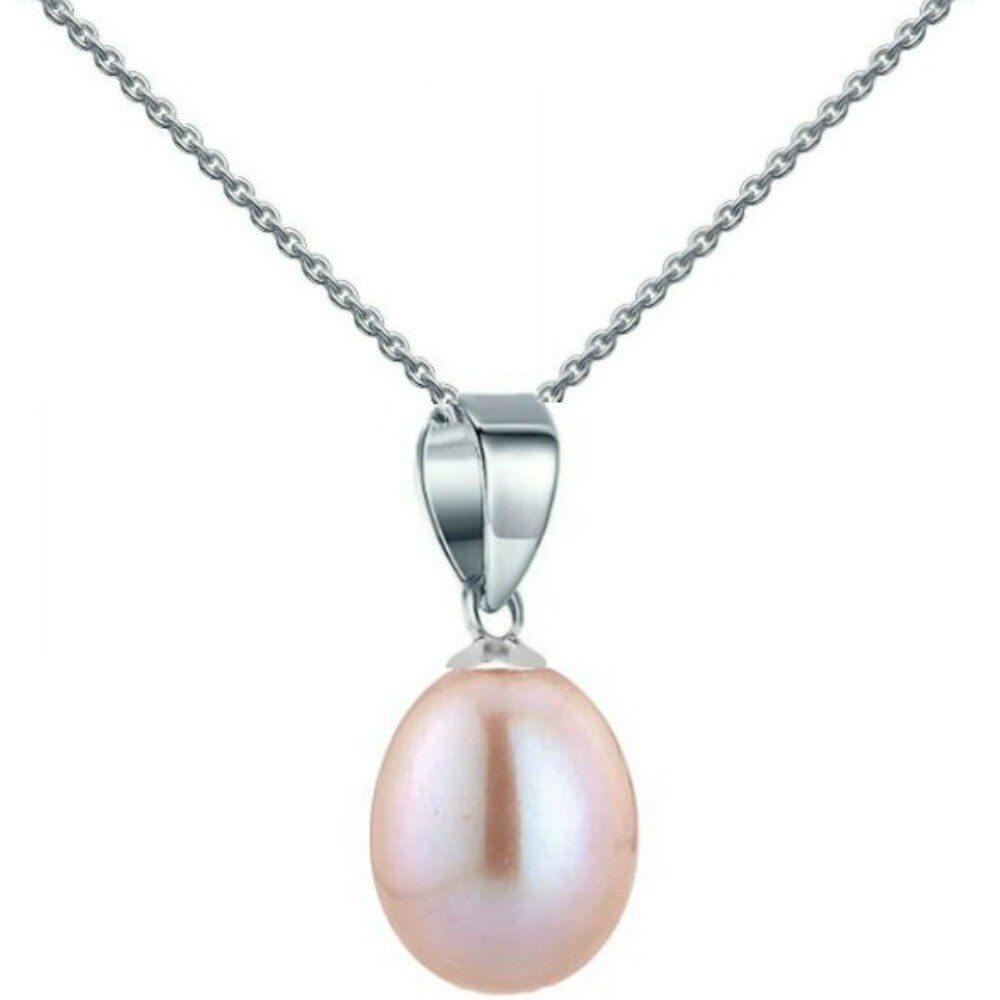 Colier Aur Alb cu Pandantiv Aur Alb si Perla Lacrima Lavanda