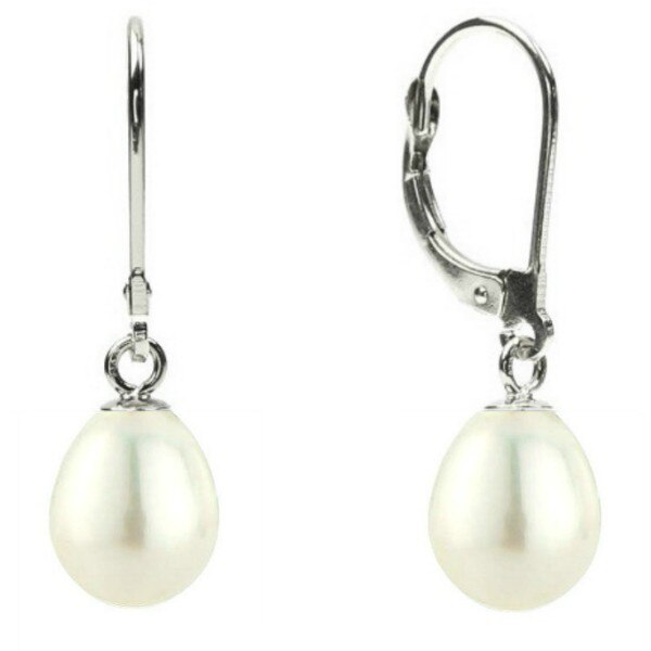Cercei Teardrops Albi cu Tortita de Aur Alb de 14k