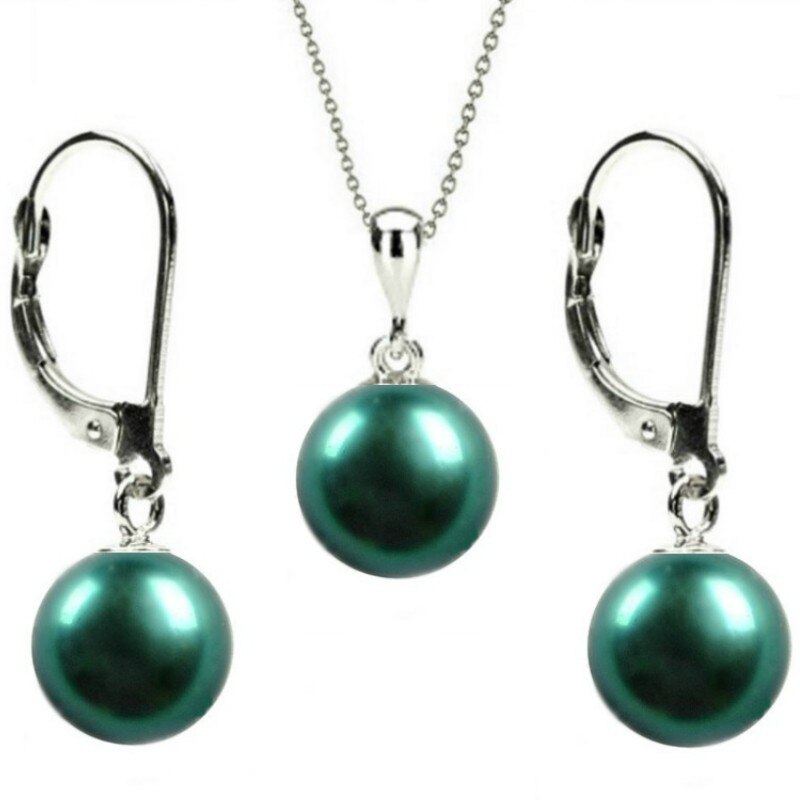 Set Aur Alb 14 k cu Perle Naturale Verde Smarald