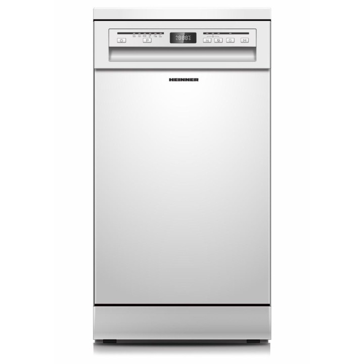 Masina de spalat vase Heinner HDW-FSM45609DXE++, 9 seturi, Clasa E, Control electronic, Display digital, 6 programe: intensiv, universal, eco, pahare, 90 min, rapid 30 min, Fuctie half load, extra uscare, Aquastop, Blocare acces copii, Inox