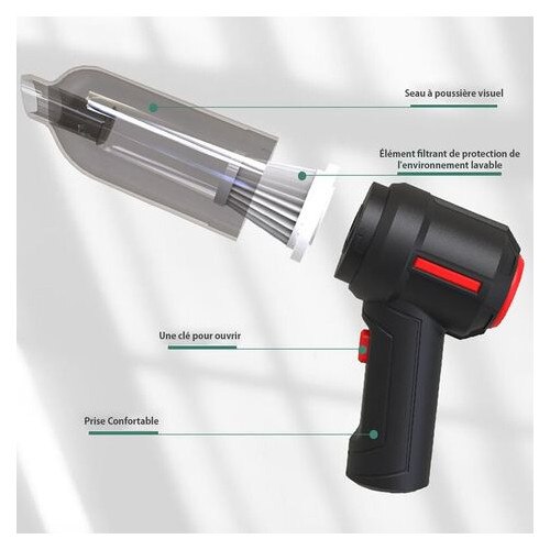 Suflanta-aspirator de praf 3 in 1 mo-k0509--260911-067, 120 W, 9000 Pa, baterie 4000 mAh, pana la 30 min, incarcare USB, negru/rosu