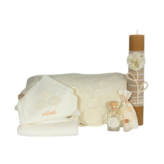 Set ivoire Botez 9 piese -Trusou cu Lumanare- Floare de Vanilie, Odorul Mamei