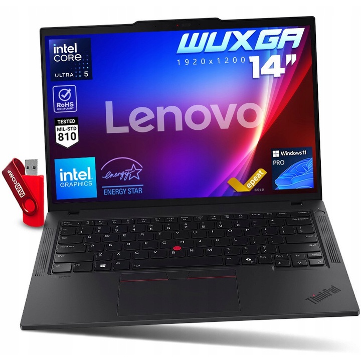 Pachet promo: Laptop Lenovo ThinkPad T14 G5, Intel Core Ultra 5 135U, 16GB 2TB SSD, 14" WUXGA 1920x1200 IPS, Intel Graphics, Windows 11 Pro + ET103 notebook case 43.2 cm (17") Messenger case Black
