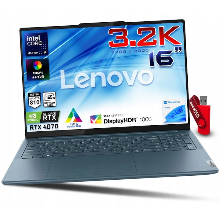 Pachet promo: Laptop Lenovo Yoga Pro 9 16IMH9, Intel Core Ultra 9 185H, 32GB 512GB SSD, 16" 3, 2K 3200x2000 IPS mini-LED 165Hz, NVIDIA GeForce RTX 4070 8GB GDDR6, Windows 11 Home + ET103 notebook case 43.2 cm (17") Messenger case Black
