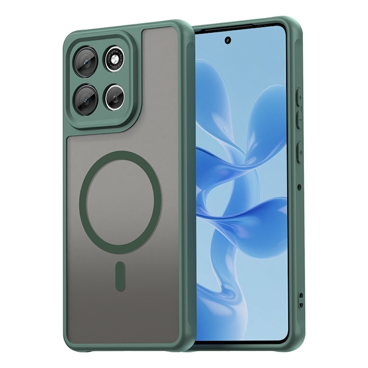 Husa pentru Motorola Edge 60 Pro, Matte, compatibila cu MagSafe, Protectie 360, Anti-Soc, Verde