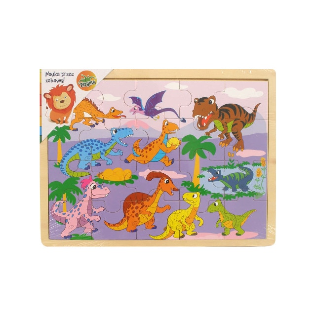 Puzzle din lemn cu dinozauri, Playme, 21 de piese