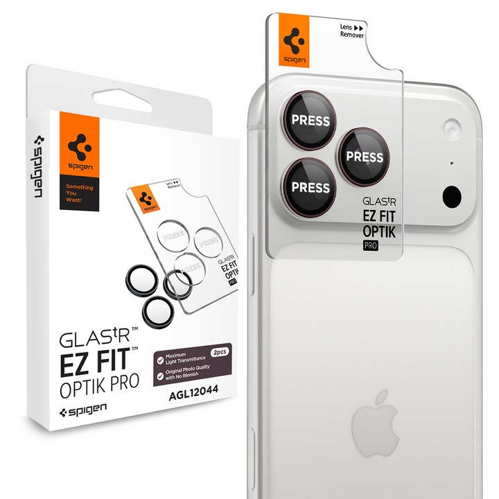 Set 2 Protectie Camera Foto Spigen, Optik.tR EZ Fit Pro Camera Glass, pentru iPhone 18 Pro Max / iPhone 18 Pro, Visiniu (Dark Cherry)