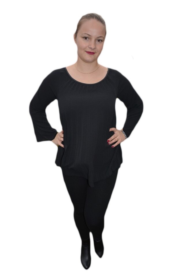 Bluza cu design plisat pe lungime, D&J Exclusive, Negru