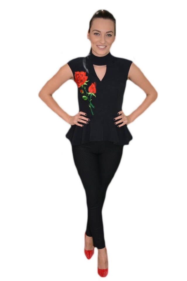 Bluza fashion neagra cu peplum in talie, D&J Exclusive, Negru