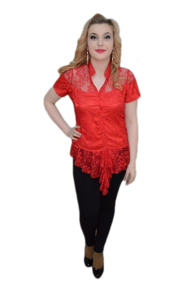 Bluza chic cu desgin de dantela rafinata, D&J Exclusive, Rosu