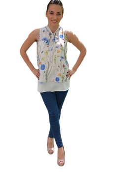 Bluza de vara fara maneca cu flori colorate, D&J Exclusive, Multicolor Bluza de vara fara maneca cu flori colorate, D&J Exclusive, Multicolor