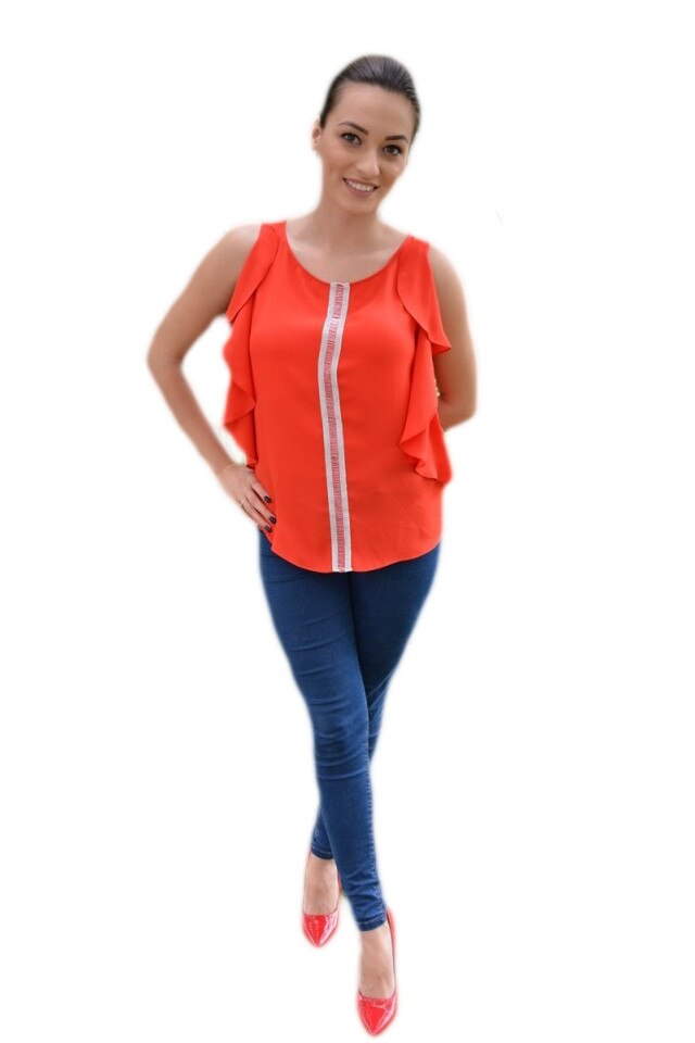 Bluza lejera de primavara-vara cu dunga in fata, D&J Exclusive, Rosu