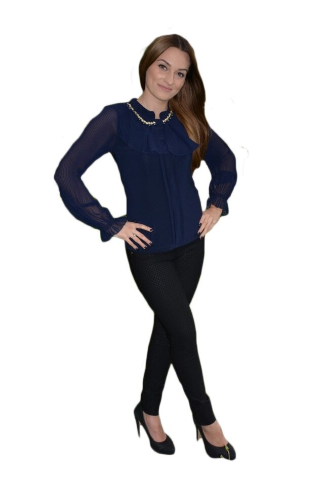 Bluza de ocazie cu design de colier, D&J Exclusive, Albastru marin