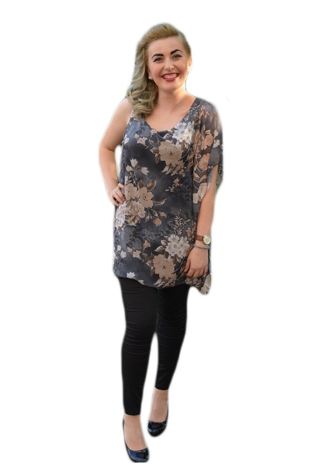 Bluza cu fluturi mari si maneci asimetrice, D&J Exclusive, Gri