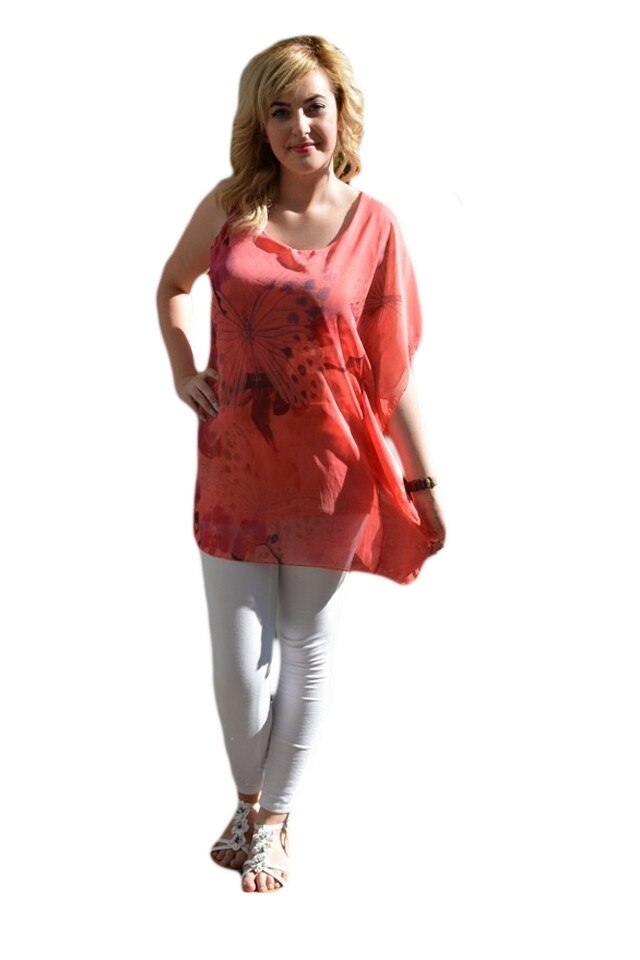 Bluza cu fluturi mari si maneci asimetrice, D&J Exclusive, Corai