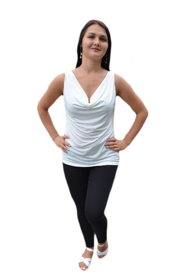 Bluza cu model simplist si decolteu cascada, D&J Exclusive, Alb