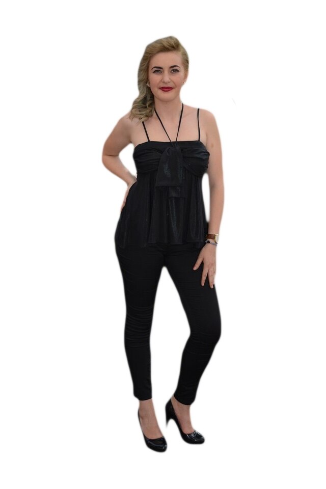 Bluza de ocazie cu bretele, croiala larga, D&J Exclusive, Negru