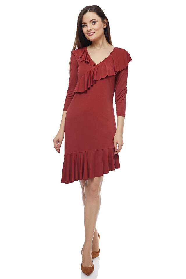 Rochie modal cu volane grena, Grena