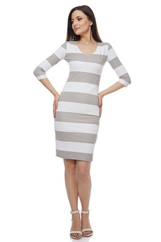 Rochie scurta cu dungi late alb/bej, Alb/Bej Rochie scurta cu dungi late alb/bej, Alb/Bej