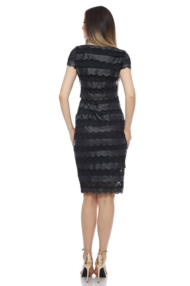 Rochie din dantela si piele dantelata, Negru