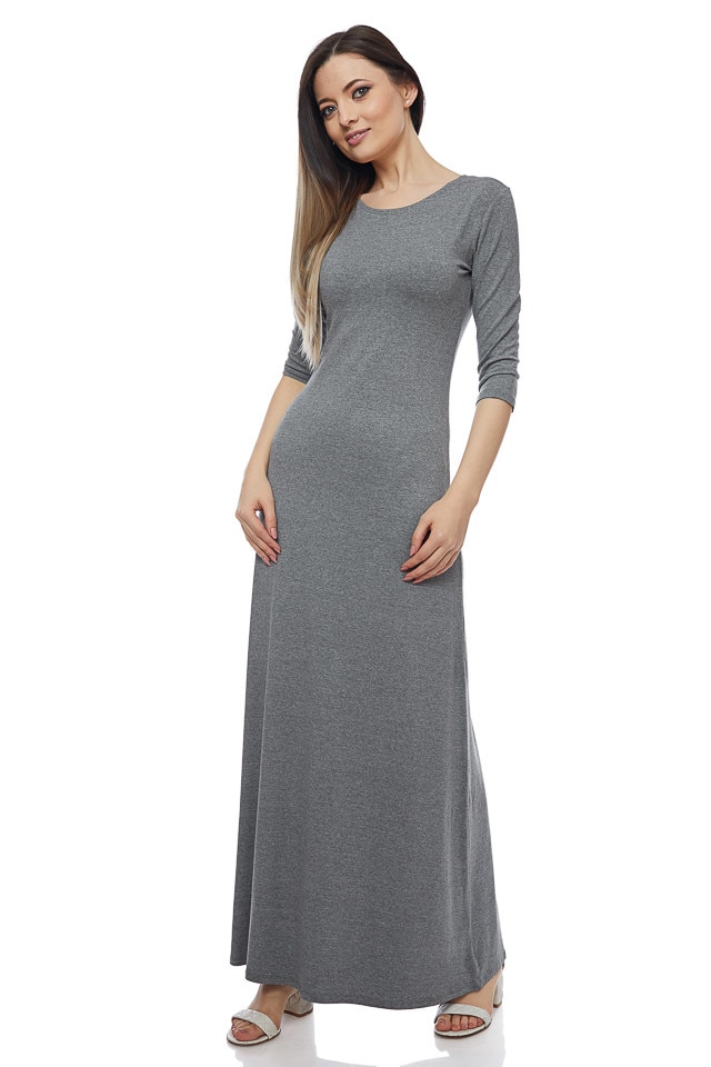 Rochie jerse, lunga, pe corp, cenusiu, Gri