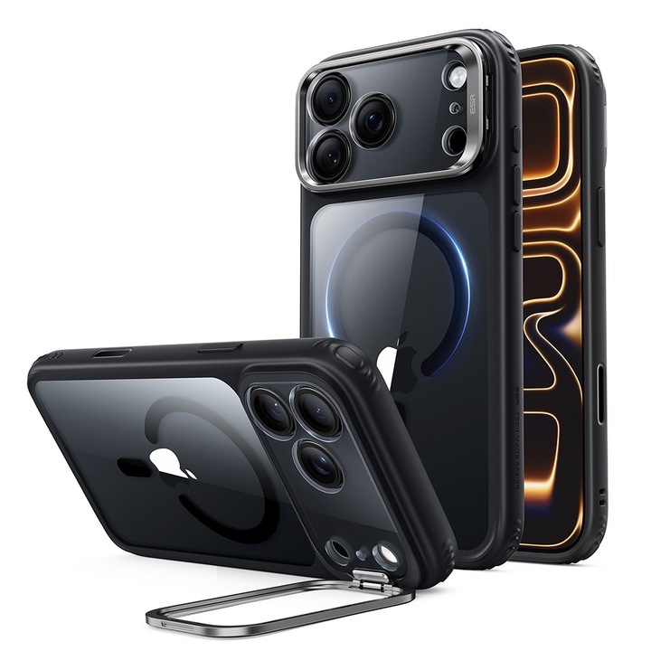 Husa pentru iPhone 18 Pro Max / iPhone 17 Pro Max - ESR Classic Hybrid HaloLock Kickstand - Clear Black