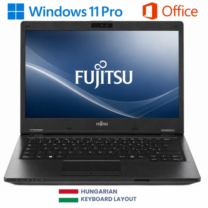 Laptop Fujitsu LifeBook, Intel Core i5 8250U, 8GB Memory, 2000GB SSD, 14" FullHD, Black, Hungarian Layout, Windows 11 Pro + Office 24 PRO