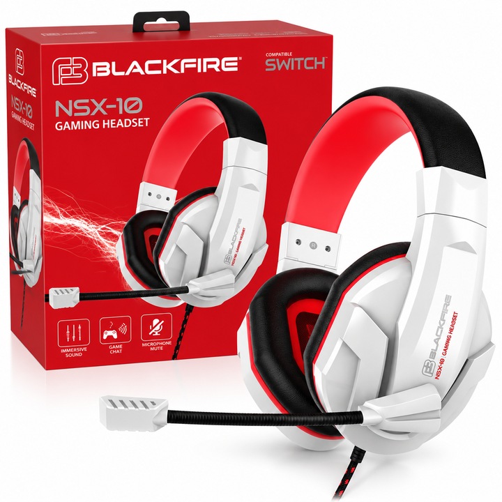 Геймърски слушалки Blackfire NSX-10, гъвкав микрофон, 3.5 мм жак, съвместими с Nintendo Switch, бели