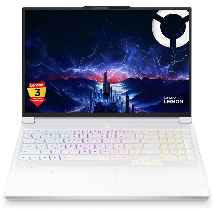 Лаптоп Lenovo Legion 7 16IAX10 с Intel Core Ultra 9 275HX (2.7/5.4GHz, 36M), 32 GB, 1TB M.2 NVMe SSD, NVIDIA RTX 5070 8GB GDDR7 DLSS 4, Windows 11 Home, Бял