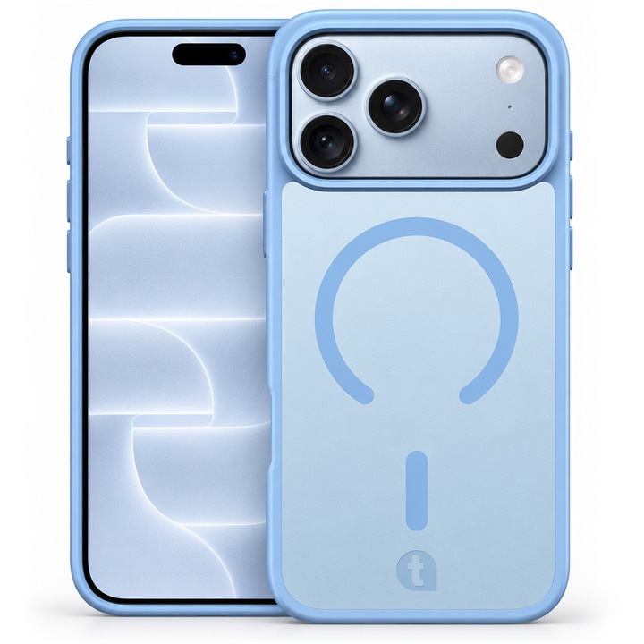Husa de protectie TelefonulTau® pentru Apple iPhone 18 Pro / 17 Pro, compatibila MagSafe, Open Ring Magnetic, Protectie Camera, Calitate Premium, Light Blue