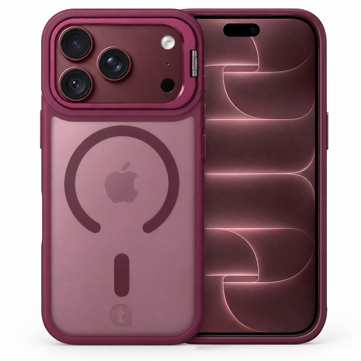 Husa de protectie TelefonulTau® pentru Apple iPhone 18 Pro Max/ 17 Pro Max, compatibila MagSafe, Stand Camera Rabatabil, Bumper Camera, Inel Magnetic, Calitate Premium, Burgundy