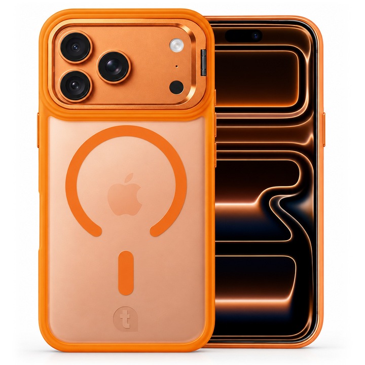 Husa de protectie TelefonulTau® pentru Apple iPhone 18 Pro Max/ 17 Pro Max, compatibila MagSafe, Stand Camera Rabatabil, Bumper Camera, Inel Magnetic, Calitate Premium, Orange