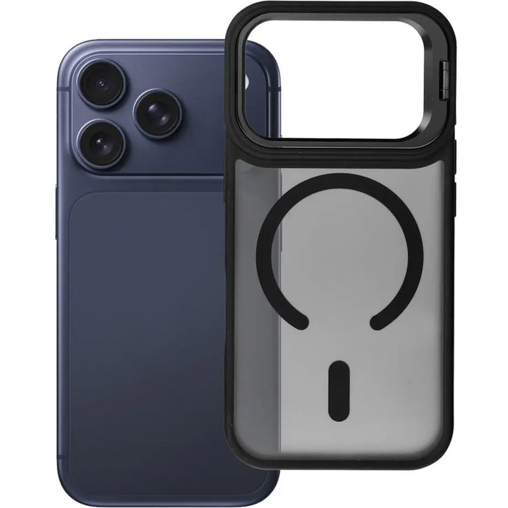 Husa de protectie TelefonulTau® pentru Apple iPhone 18 Pro Max/ 17 Pro Max, compatibila MagSafe, Stand Camera Rabatabil, Bumper Camera, Inel Magnetic, Calitate Premium, Black
