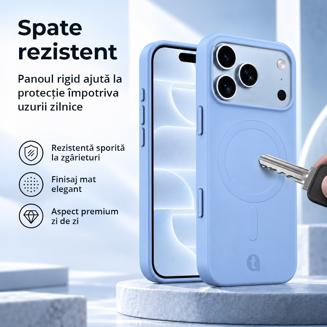 Husa de protectie TelefonulTau® pentru Apple iPhone 18 Pro / 17 Pro, compatibila MagSafe, Bumper Camera, Design Slim, Silicon Premium, Light Blue