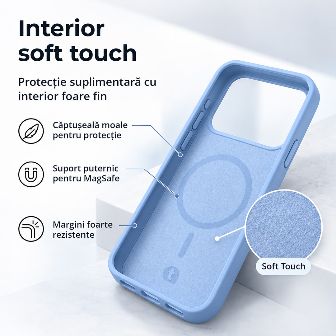 Husa de protectie TelefonulTau® pentru Apple iPhone 18 Pro / 17 Pro, compatibila MagSafe, Bumper Camera, Design Slim, Silicon Premium, Light Blue