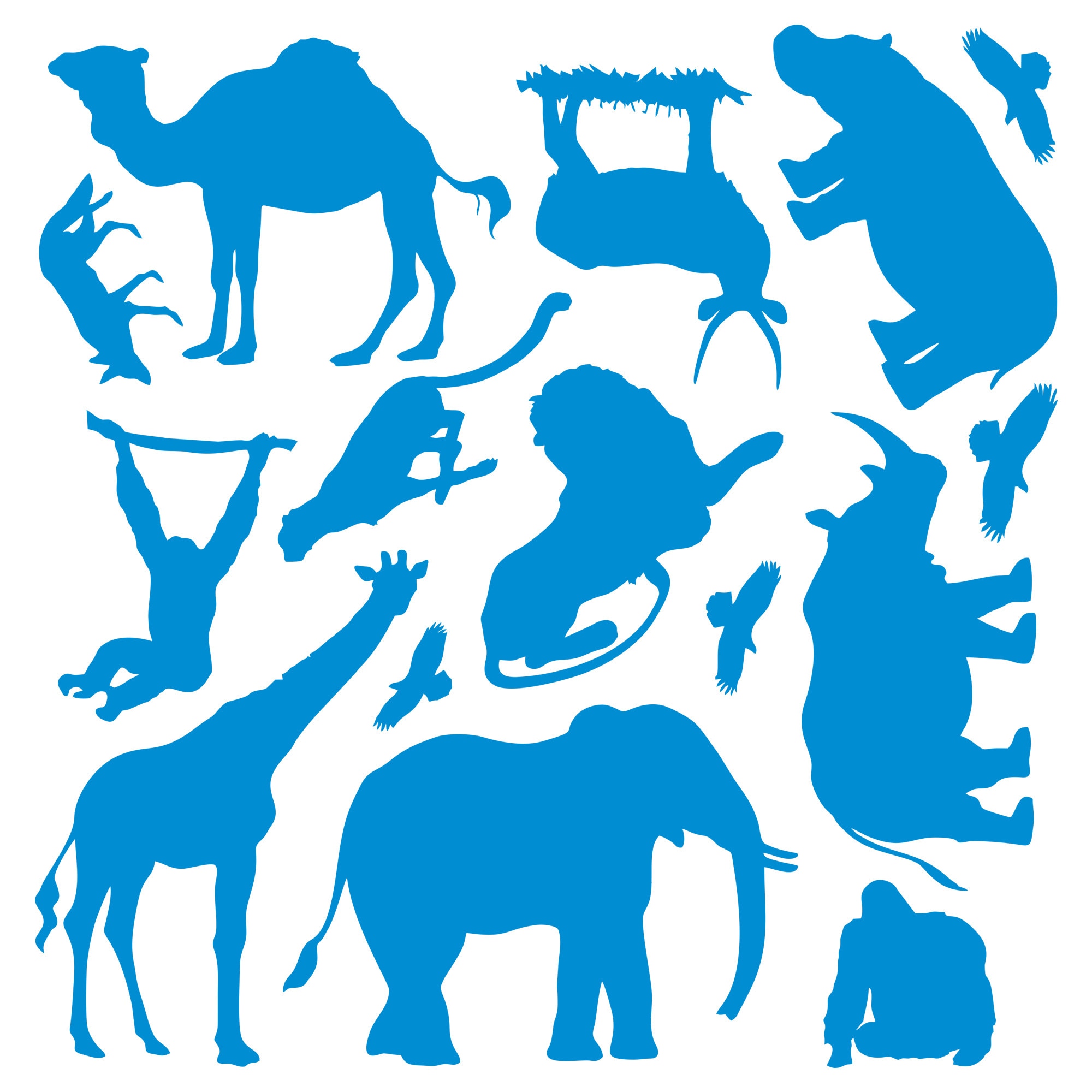 Sticker decorativ iStick, Set animale din savana, 95x97cm, albastru