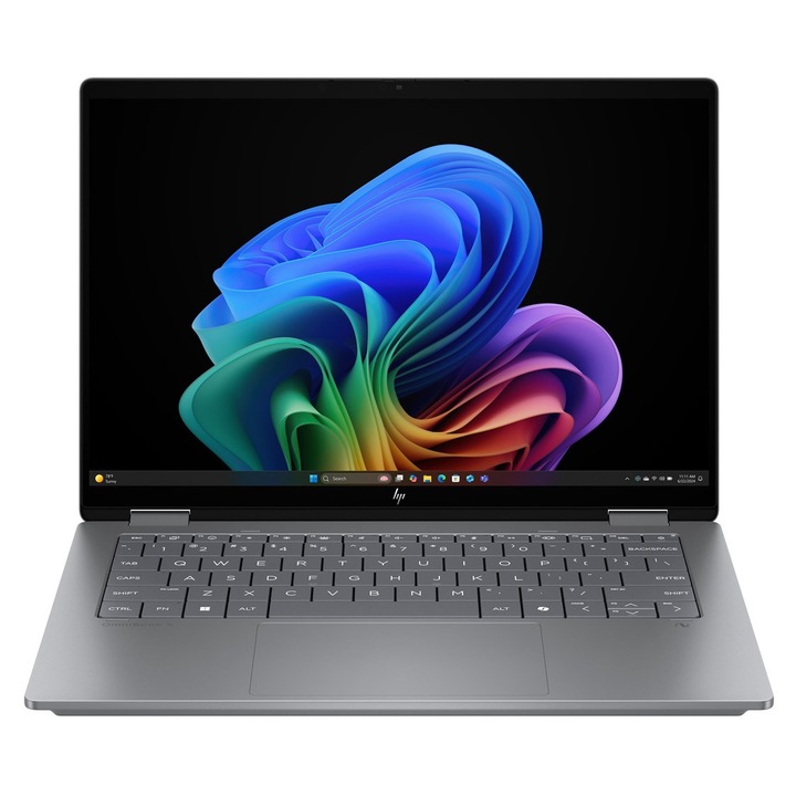 Laptop HP OmniBook X Flip, 14" 2K Touchscreen, AMD Ryzen™ AI 5 340 pana la 4.8 GHz, 16 GB RAM LPDDR5x 7500, 512 GB SSD, AMD Radeon Graphics, Windows 11 Home, Meteor Silver 512 GB