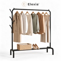 Suport de Umerase Elexia® din Metal, Organizator Haine de Sine Statator, 150 x 110 x 40 cm, Suport de Umerase cu Bara si Raft Pantofi, Pentru Dormitor, Hol, Magazin, Suport de Umerase Rezistent, Negru