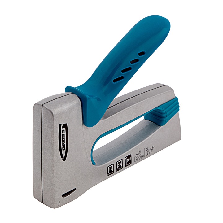 Такер мебелен GROSS, Алуминиев корпус, За скоби тип 13, 53, 300, 6-10 mm