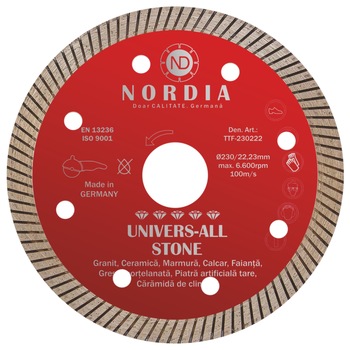 Disc diamantat NORDIA Univers-All Stone, 350 x 30 x 2.4 x 10 mm, pentru polizor unghiular, potrivit pentru Granit, Ceramica, Marmura, Gresie, Faianta Disc diamantat NORDIA Univers-All Stone, 350 x 30 x 2.4 x 10 mm, pentru polizor unghiular, potrivit pentru Granit, Ceramica, Marmura, Gresie, Faianta