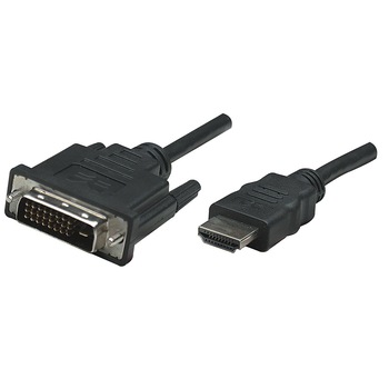 Cablu Manhattan HDMI 19-pin male to DVI-D 24+1 male, conectori auriti, 3 metri Cablu Manhattan HDMI 19-pin male to DVI-D 24+1 male, conectori auriti, 3 metri