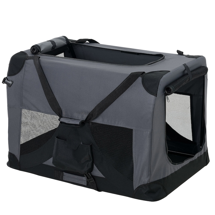 [pro.tec]® Kisállat hordozó szállító táska box S 49.5 x 34.5 cm szürke kutya macska